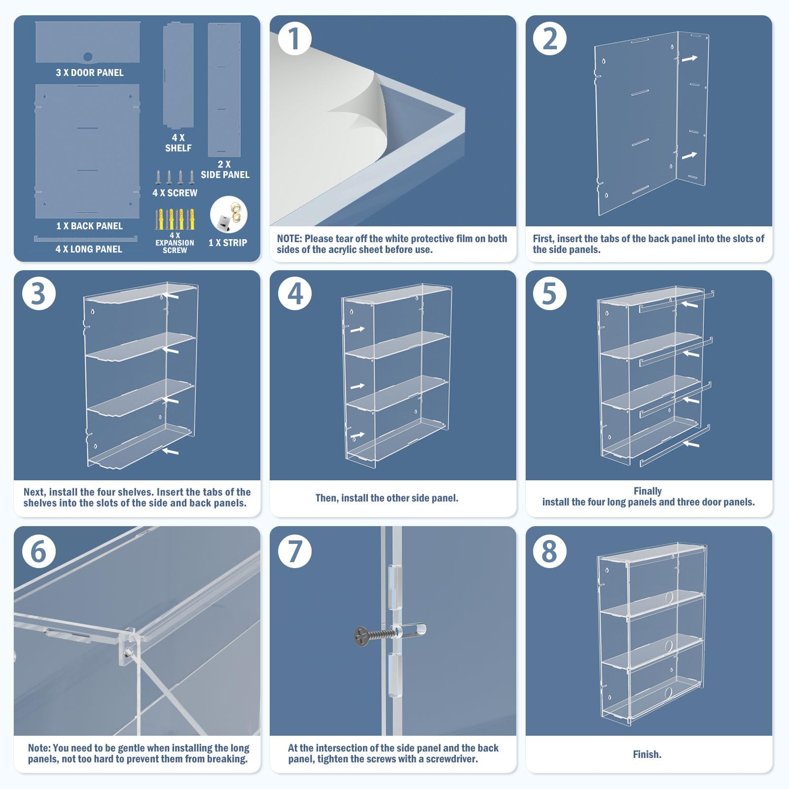 Transparente Acryl-Vitrine mit 3 Ablagen, mit Tür, Wandregal für Modelle, Figuren, Funko Pop, Pop Mart, Labubu, Sonny Angel, Smiski – staubdichte Displaybox (30,6 x 9,3 x 38,8 cm)