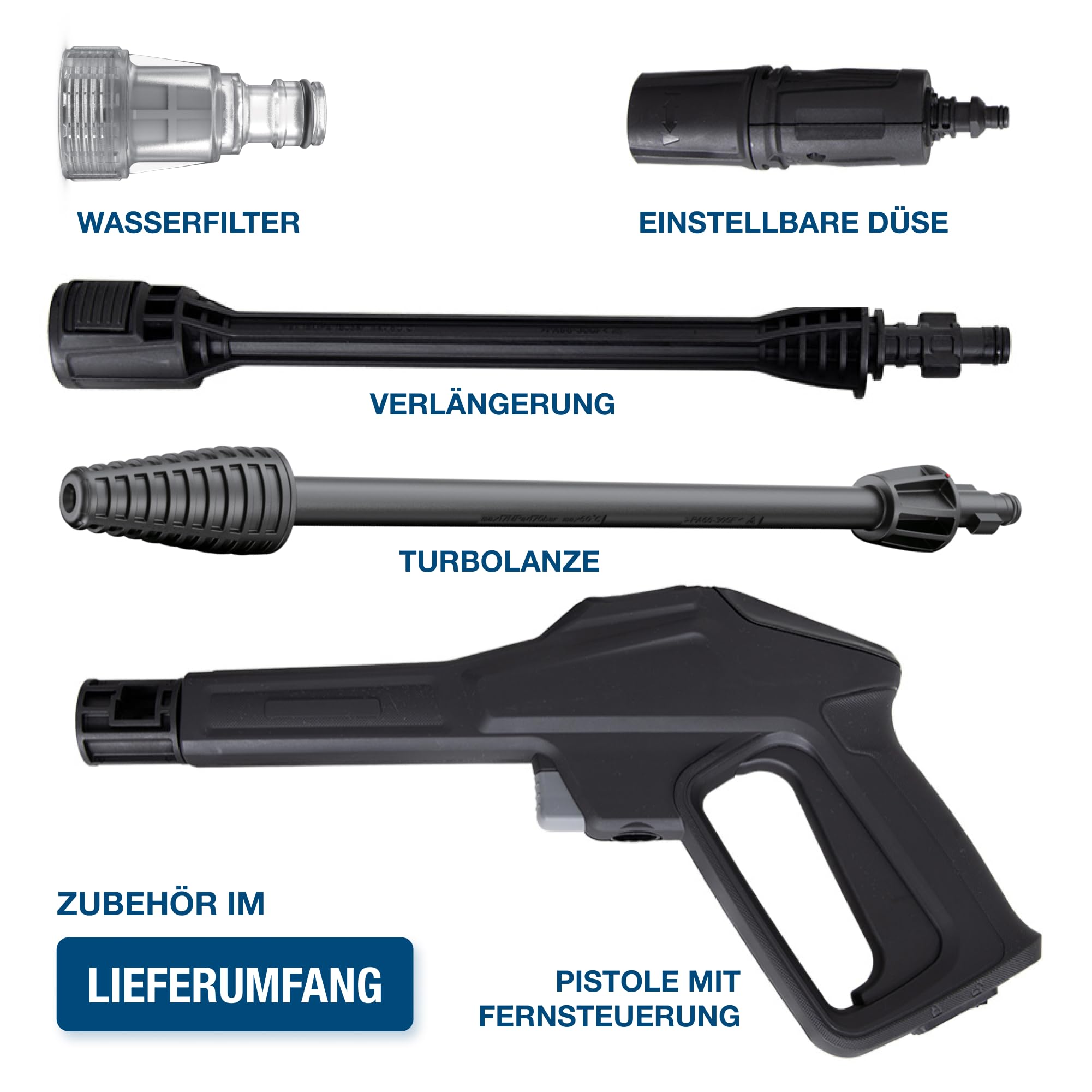 HYUNDAI Hochdruckreiniger HPW2400CRE, max. 195 bar - 450 l/h, 2400 W, EL.-Control, verdreh-sicherer 10m Schlauch, verstellbare Düse, rotierende Turbodüse, Seifenflasche