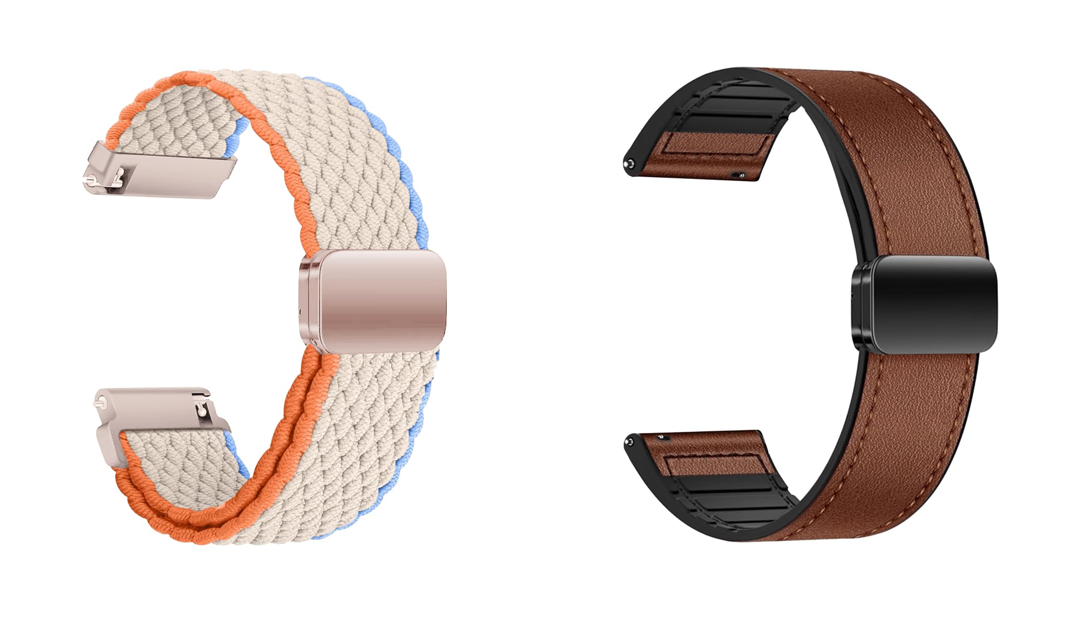ACM Watch Strap 22mm for Noise Noisefit Halo Limited Edition Smartwatch | Pack of 2 Woven Braided & Leather Magnetic Silicone Adjustable Belt with Luxury Smart watch Band White/Brown-image-28
