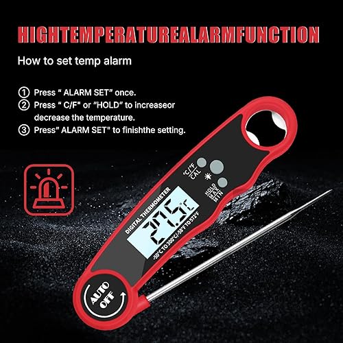 Miniatura 4 de Termómetro digital de carne para parrilla, termómetro digital de lectura instantánea para alimentos, sonda de cocción impermeable, pantalla LCD,