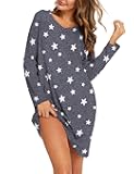 Women's Cotton Nightgown Long Sleeve V Neck Nightshirt Print Sleep Dress with Pockets