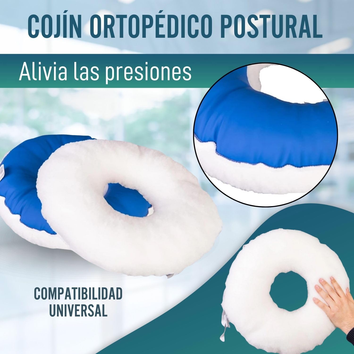OrtoPrime Cojín Antiescaras para Coxis - Prevención y Tratamiento de Ulceras por Presión - Asiento Ortopédico para Sillas de Ruedas, Oficina, Coche y hogar - Cojín Postural Redondo con Agujero