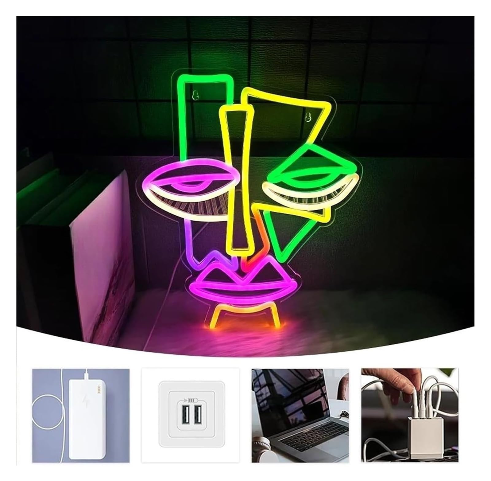 Lampada da tavolo a forma di maschera strana al neon per cinema, teatro, accessori per la casa, soggiorno, 28,5cmx35cm neon