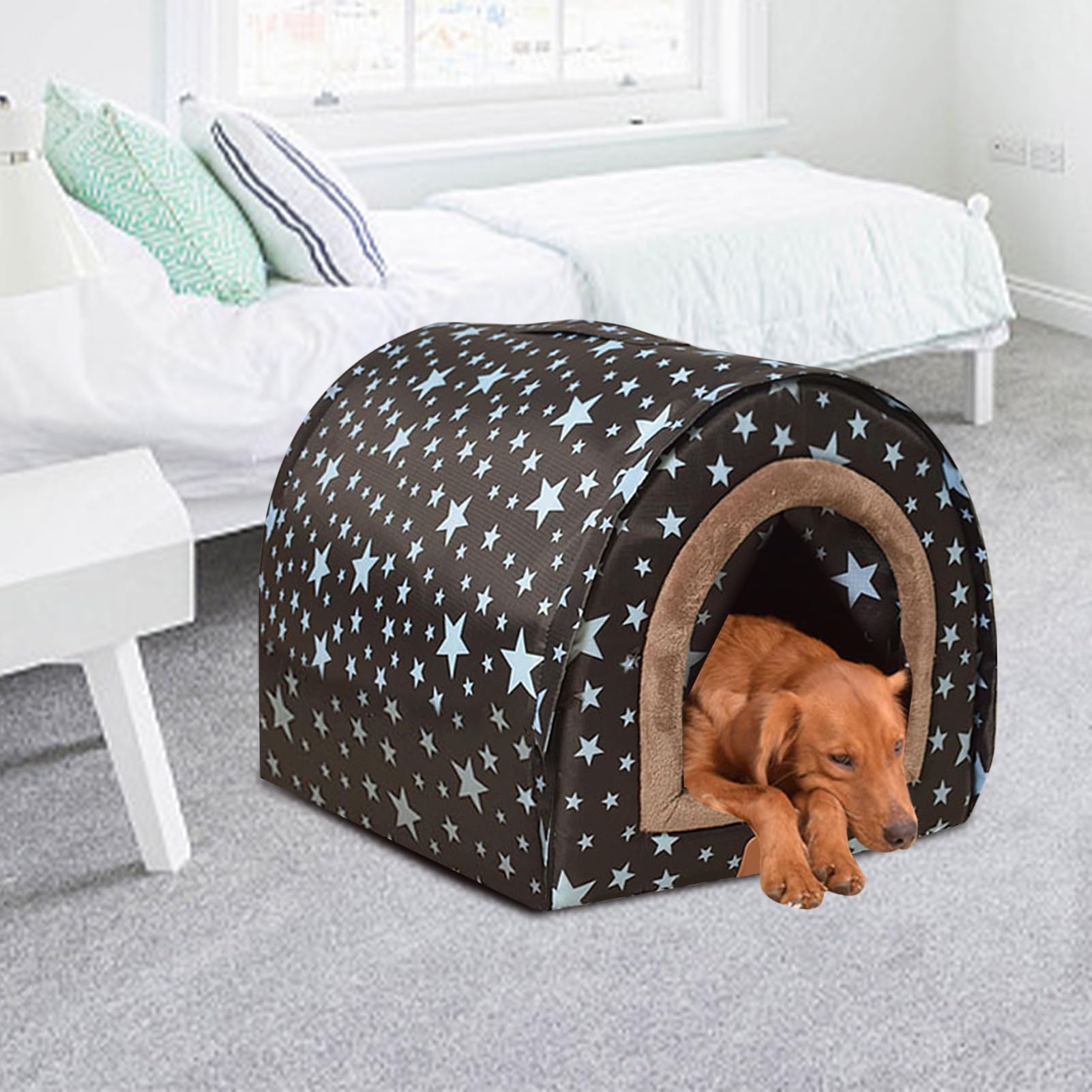 Casa invernale per cani - esterno isolato per il freddo, cabina da compagnia in plastica resistente | Con comoda porta in tessuto flessibile casa dei cuccioli, canile completamente impermeabile