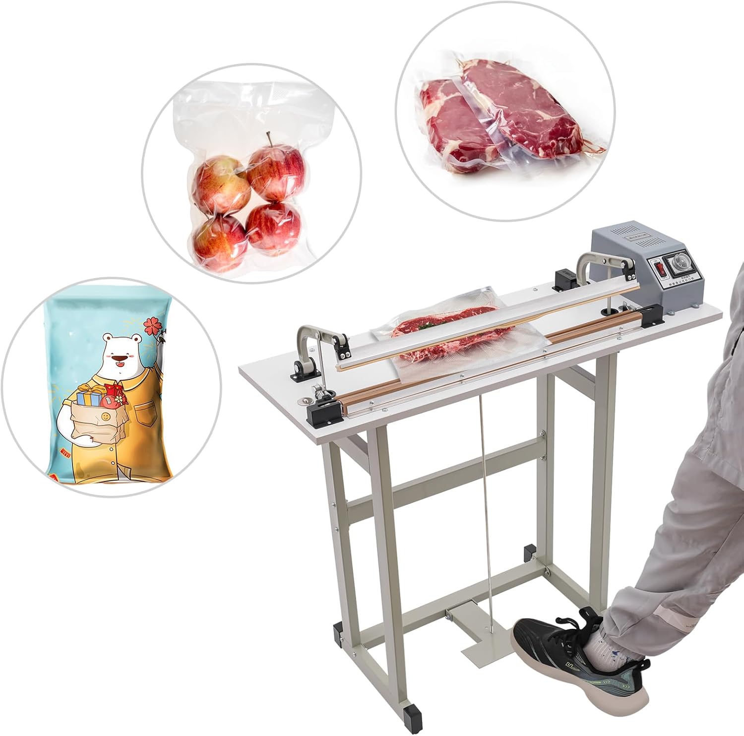 Foot Pedal Heat Sealing Machine, 110V 12" Foot Pedal Impulse Sealer with Cutter, Portable Heat Seal Closer Plastic Bag Sealing Machine, Cutting Machine for Industrial and Commercial Use