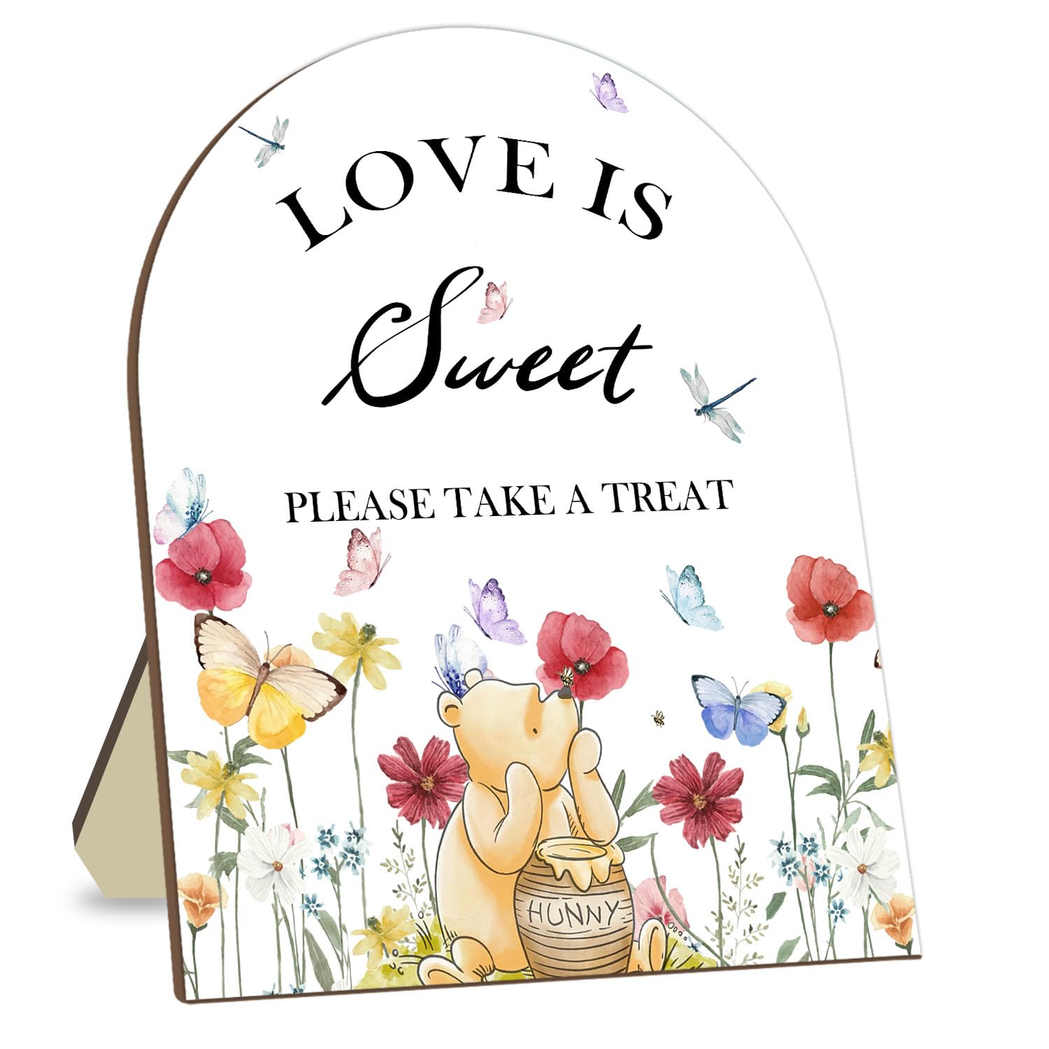 Winnie Decor Love is Sweet Sign, Floral Butterfly Decor Bridal Shower Welcome Sign, Classic Pooh Wedding Sign Bridal Shower Favors for Guests, Love is Sweet Please Take A Treat Sign 9 * 11IN
