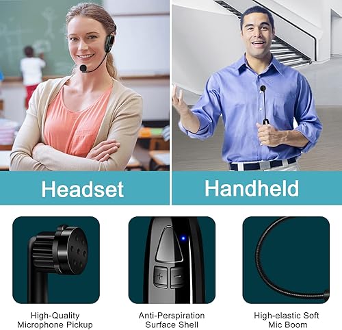 Miniatura 4 de XIAOKOA micrófono inalámbrico 2.4G, transmisión estable inalámbrica 40m, 2 en 1, de cabeza y de mano, para amplificar voz, parlante, karaoke y