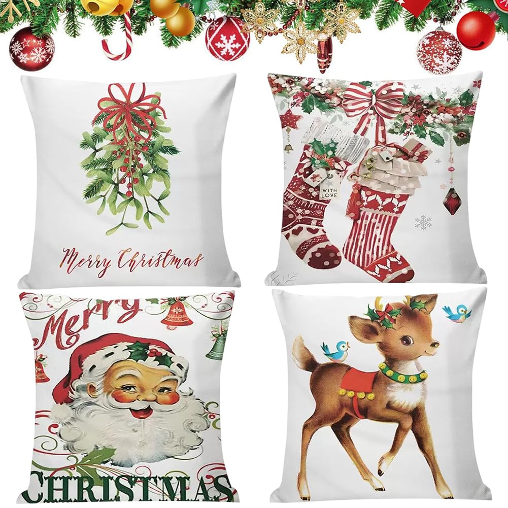 Wfkkmeq E Christmas Cushion Covers Set, 4Pcs Reel Decorations Pillow Cases Sofa Couch Pillowcases Xmas Snowman Decorativ Pillow Cas Coverholiday Decor Cushion Cas Sofa Couch Living Room Hom