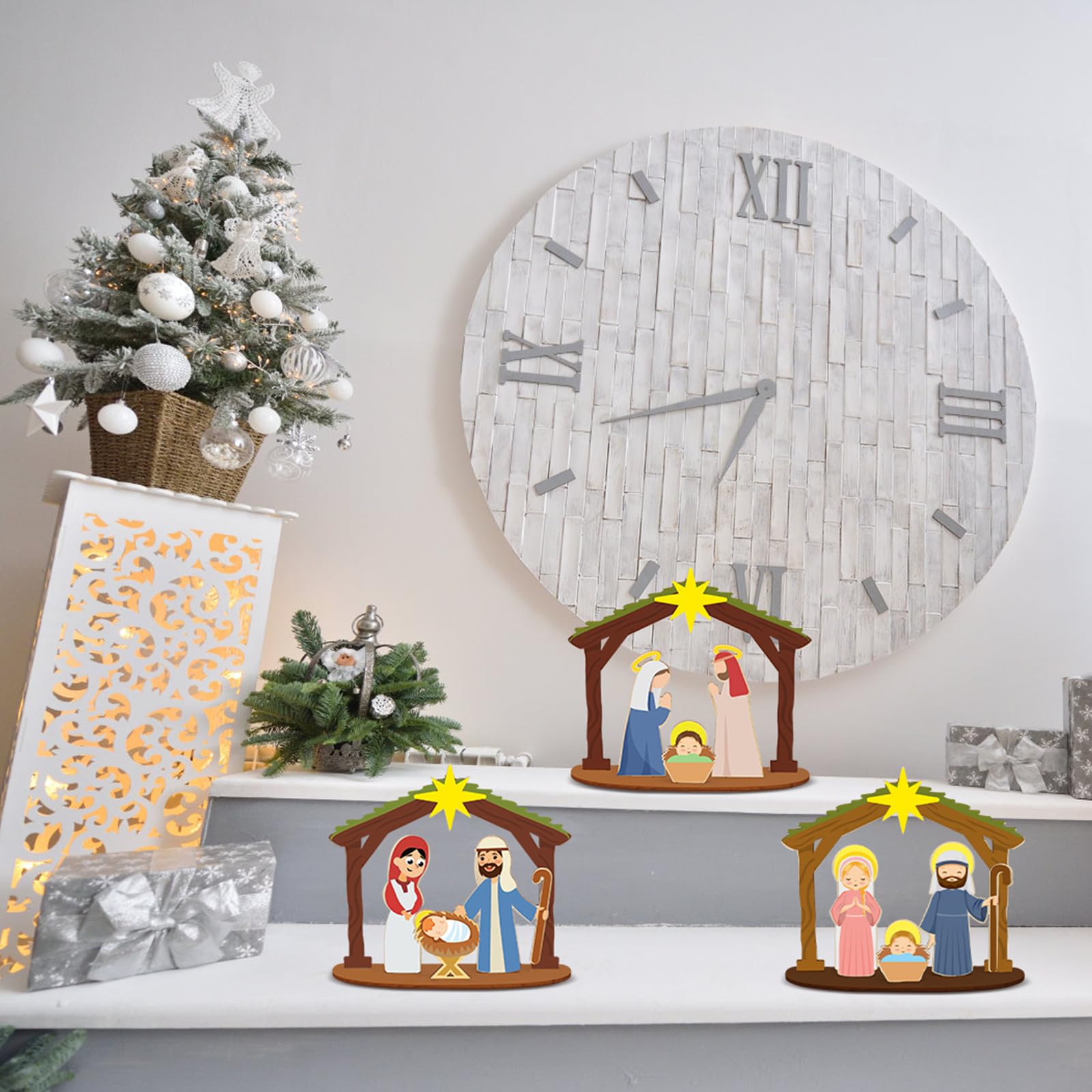 MONCAP 12pz Addobbi Natalizi Gesù Nascita Craft 13.3x3.4x11.6cm Nascita Ornamenti in LegnoDecorazione Natalizia Presepe NascitaDecorazioni Natale Legno-per Addobbi Natale Epifania