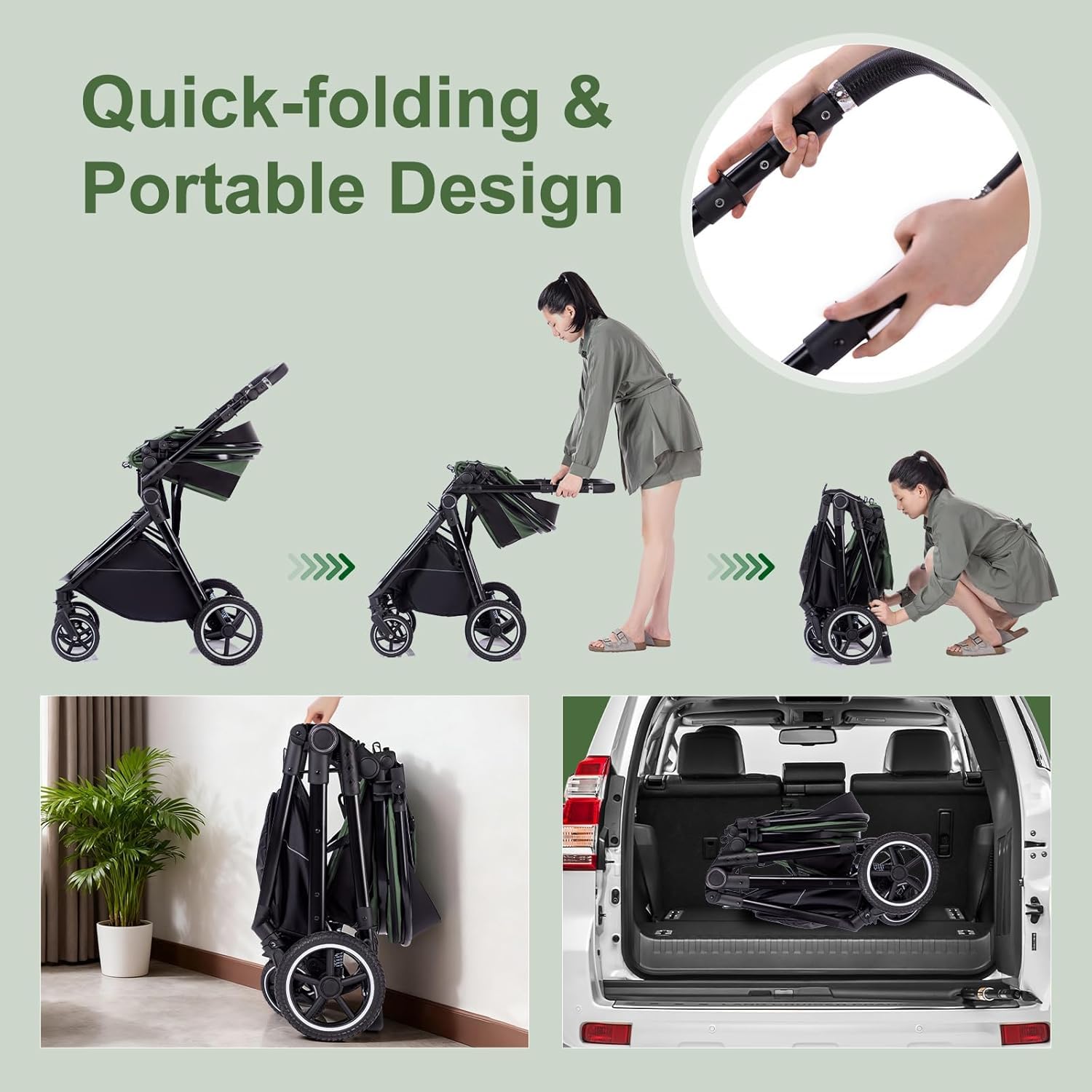 Gcarebb Sistema da Viaggio 3 in 1, Passeggino con Telaio in Alluminio e Copertura Antipioggia