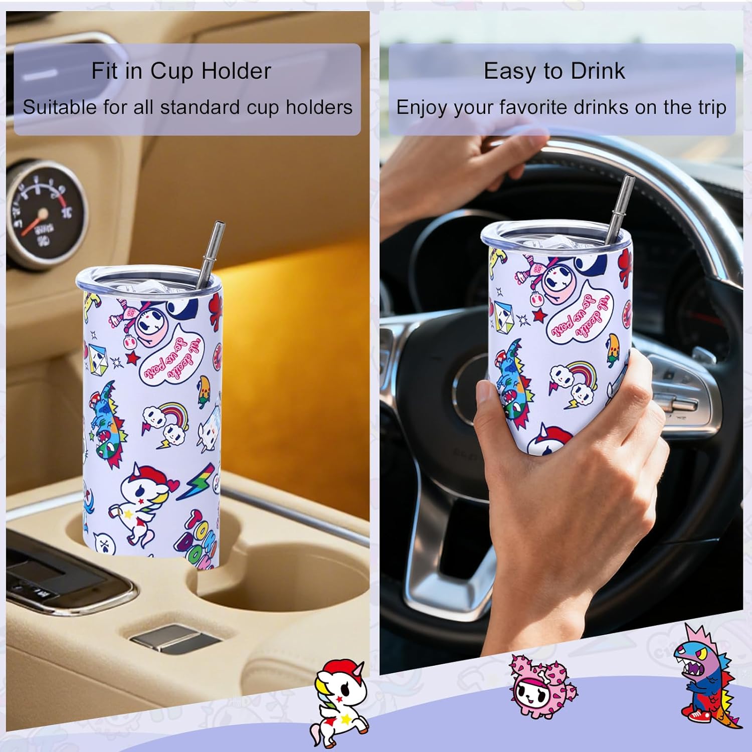 Tokidoki Official Insulated Tumblers, 20oz Bottle Insulated Stainless Steel Water Bottle with Straw Vacuum Sealed Tumbler, Thermal Cup for Hot & Cold Drinks, Cute Unicorno Design - Image 4