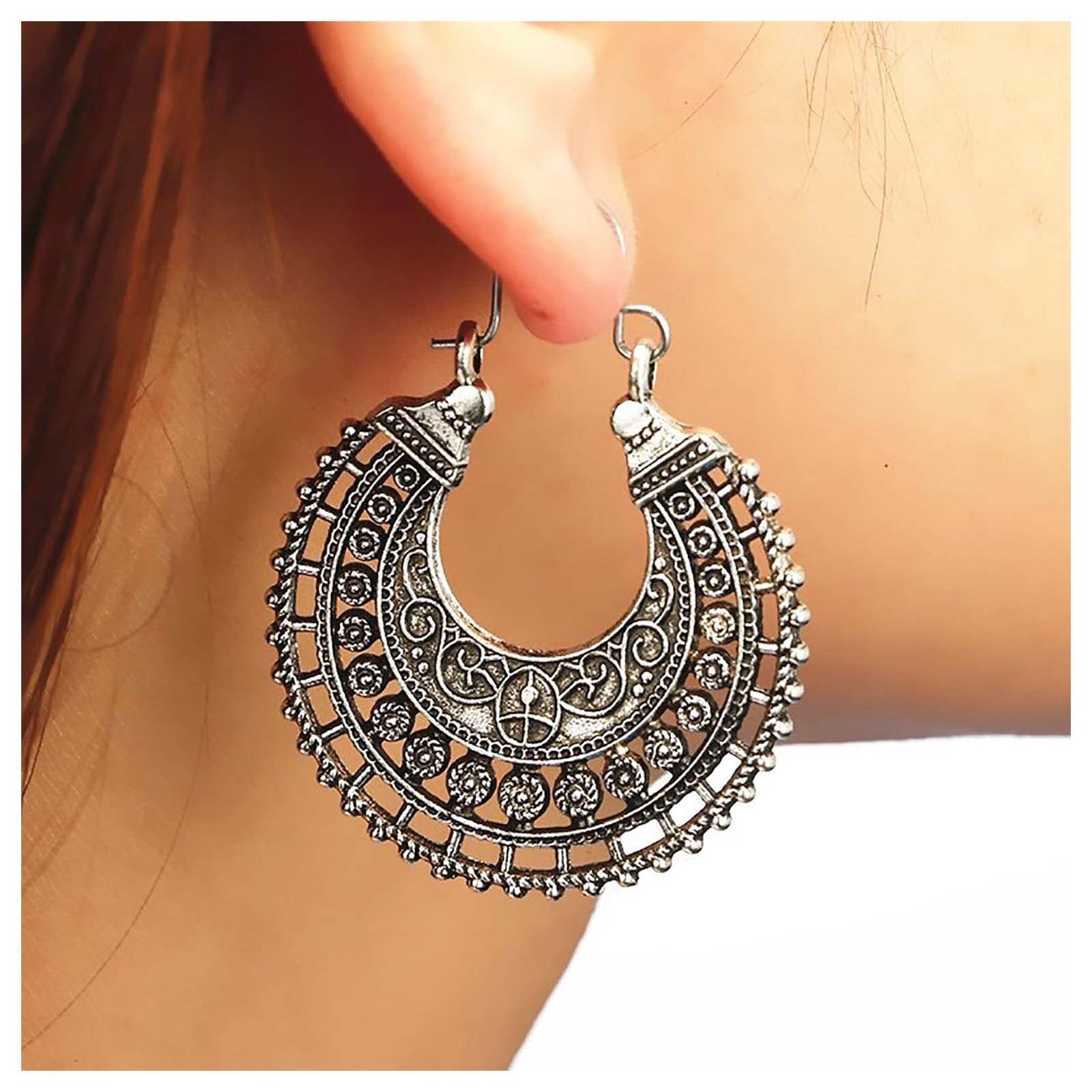 Orecchini Boho Fiore Mandala - Pendenti Etnici Tribali A Cerchio Per Donne E Ragazze, Gioielli Regalo