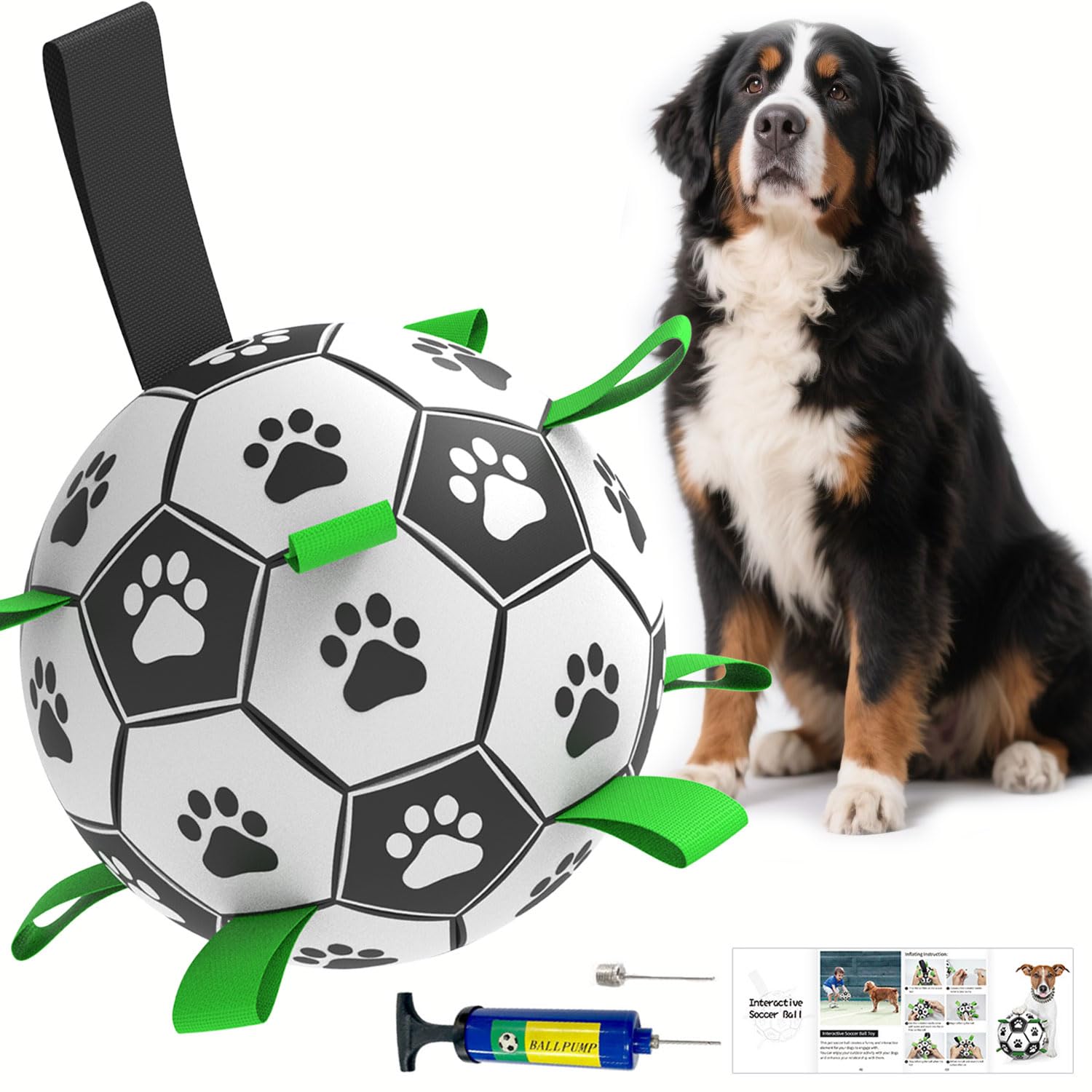 Amasiver Dog Soccer Ball Toys with Straps - 9 inch Large Herding Ball Interactive Toys for Tug of
