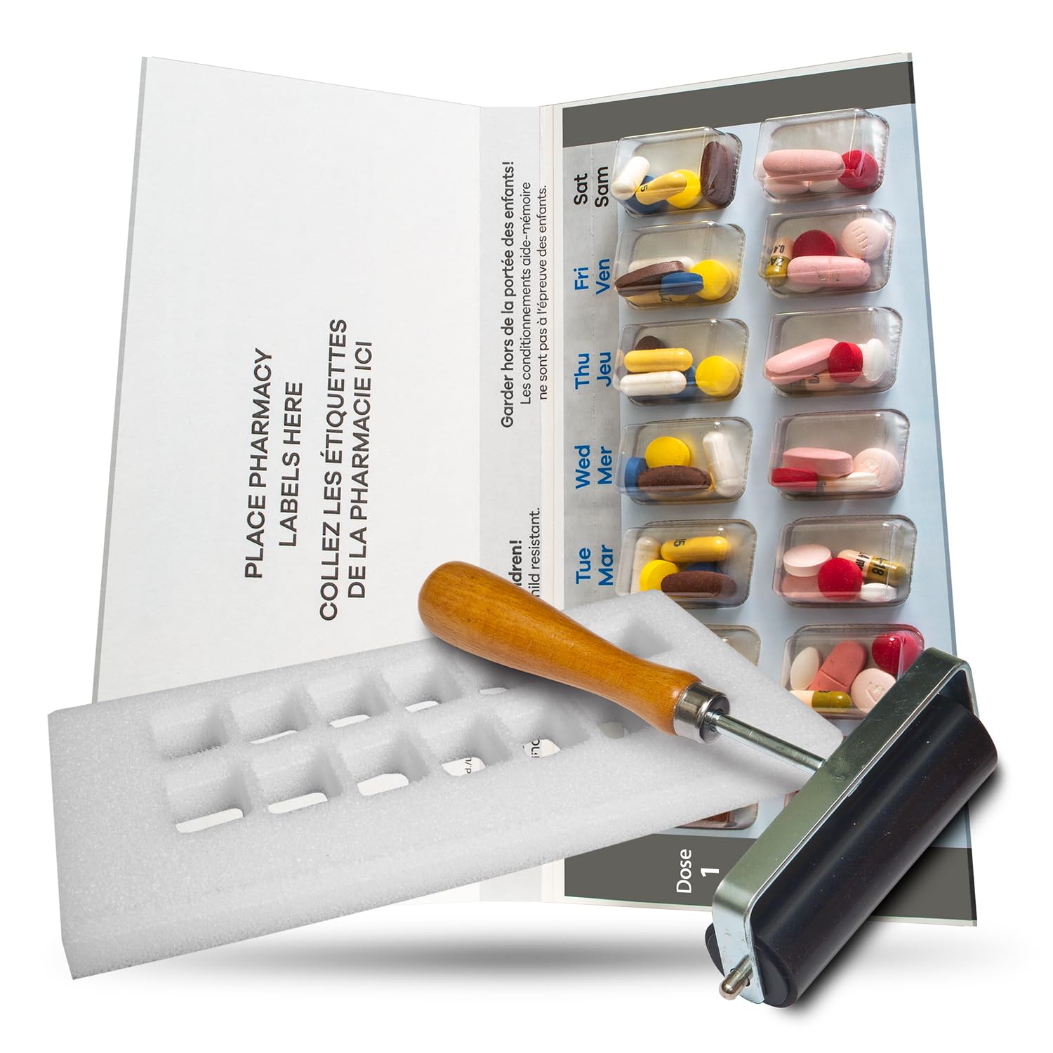 Manrex 7-Day 2-Pass (2-Doses Per Day) Disposable Multi-Med Blister Card Starter Kit with 26 Cards & Blisters, Sealing Template & Roller