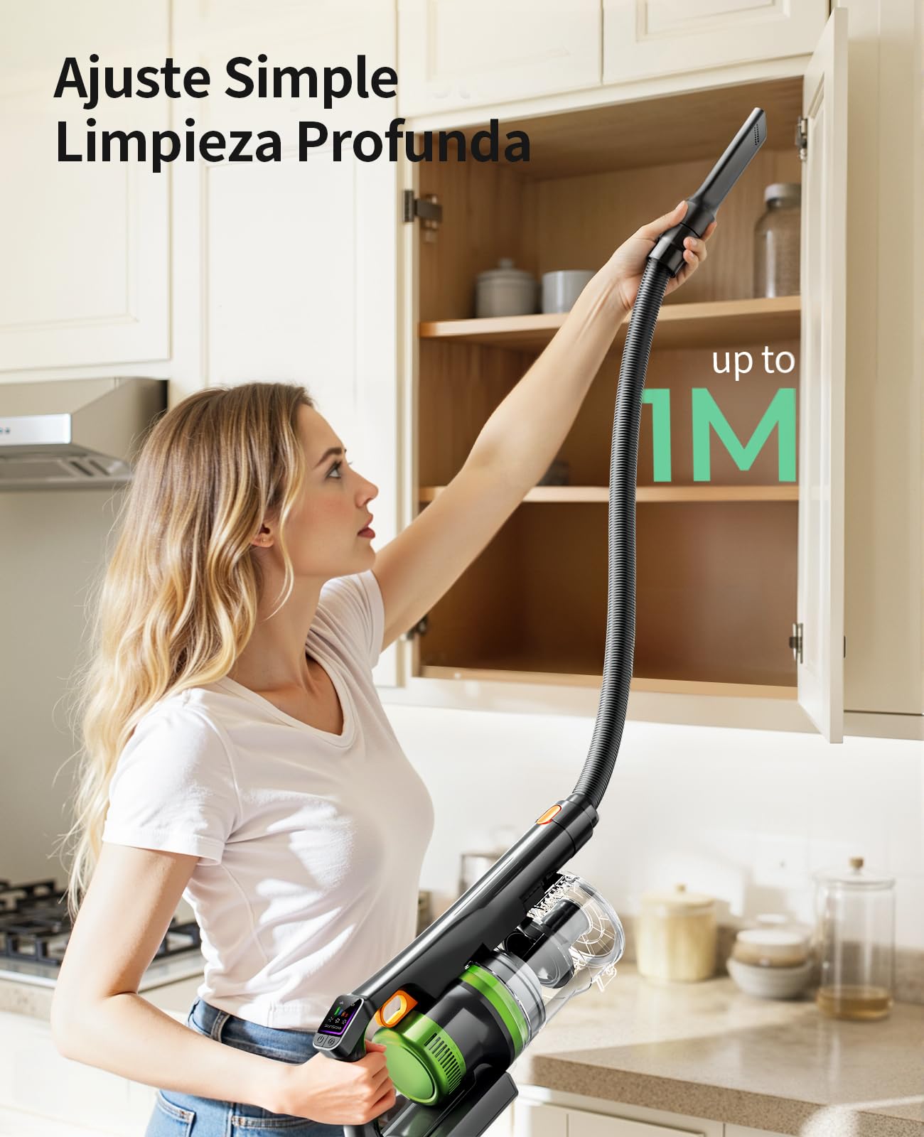 SunSare Aspiradora sin Cable 600W/50KPA/65Min (Eco), 1.8L Aspirador Sin Cable con Manguera de 1M, Aromaterapia, Luz LED Verde, Pantalla LED Inteligente, para Pelo de Mascotas, Alfombras, Pisos, Coche