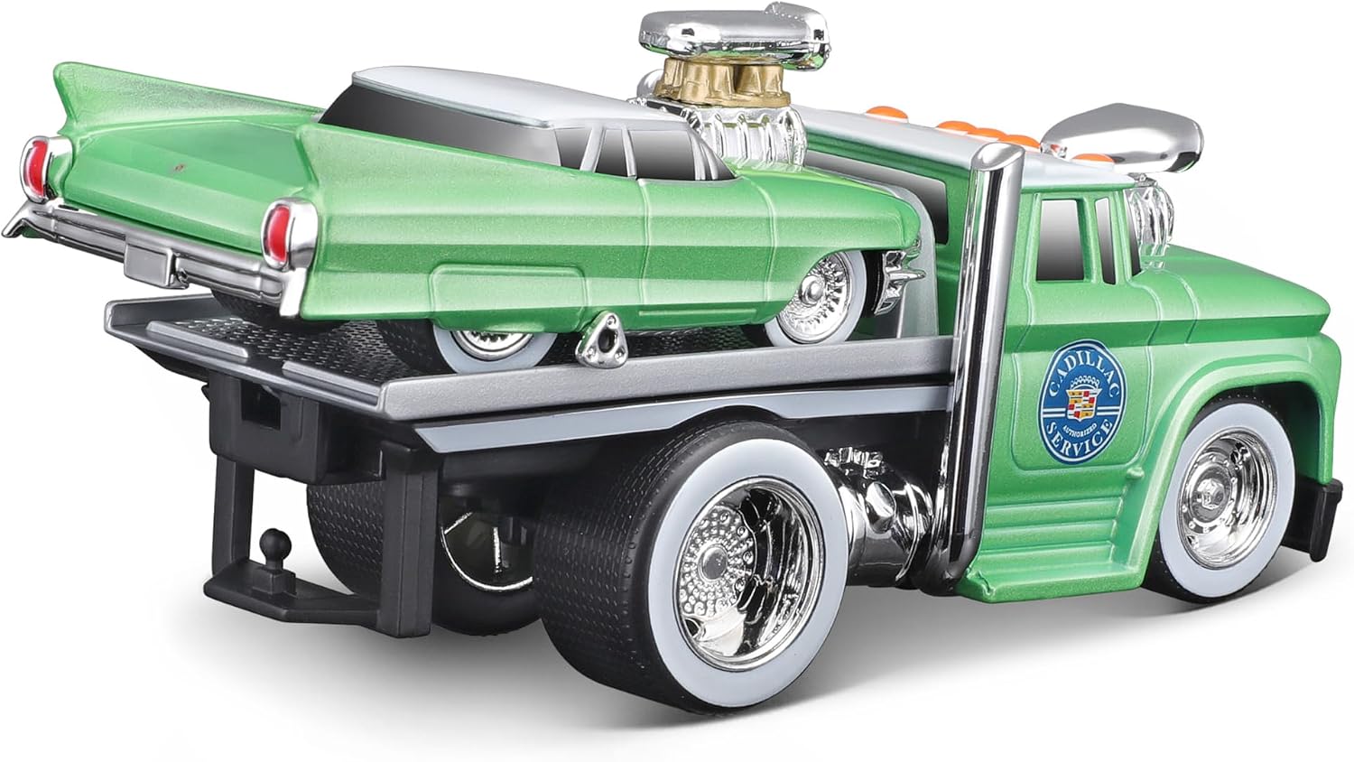 1/64 Scale Top Muscle Transports Series for 1966 Chevy C60 Flatbed Truck Green and 1961 Coupe Diecast Metal Model Car (11545)