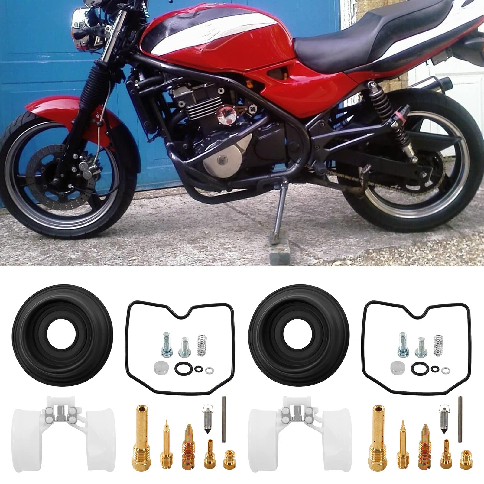 Aramox Kit de Réparation de Carburateur pour Moto, 2 Ensembles 52 Pièces, Compatible avec ER500 ER-5 1998-2005, Métal et Caoutchouc ABS