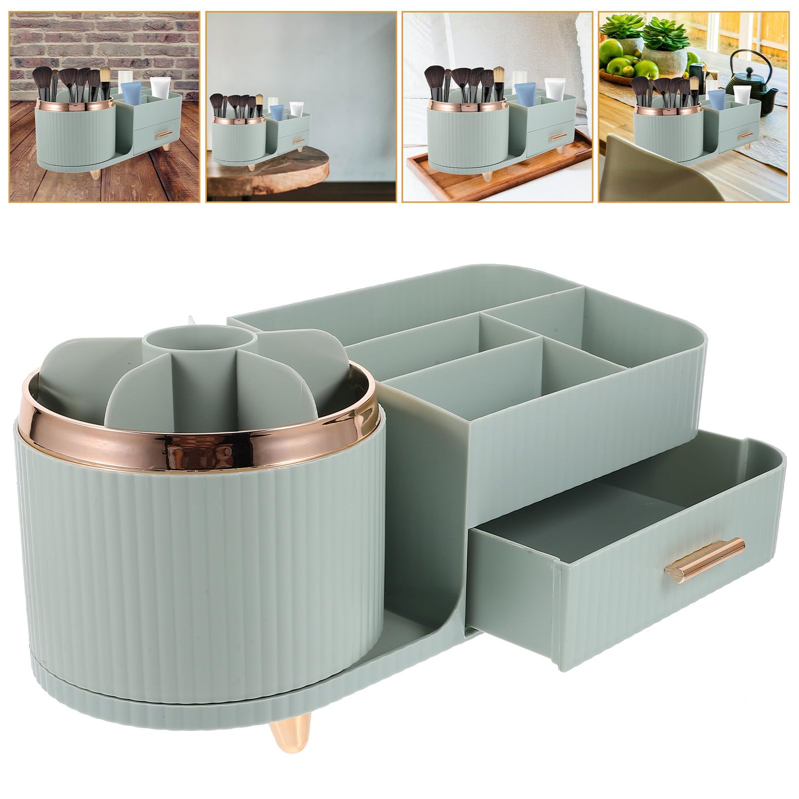Lurrose Drehbarer Pinselhalter mit Großem Fassungsvermögen Kosmetik Organizer Kunststoff mit Fächern und Praktischem Schubladendesign für Schminktisch