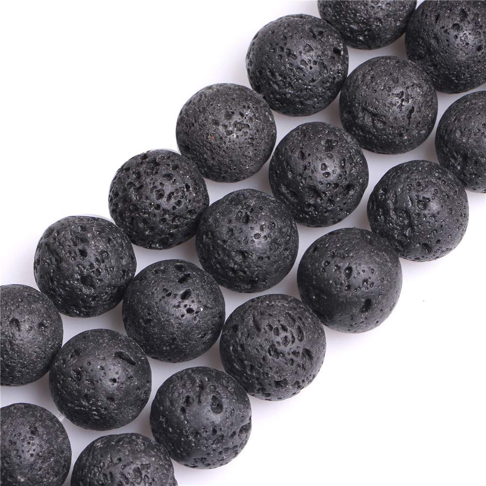 Gem-Inside Create Your Own Fashion Black Lava Rock Gem-Inside Natural 20Mm Round Gemstone Semi Precious Loose Beads For Jewellery Making 15''