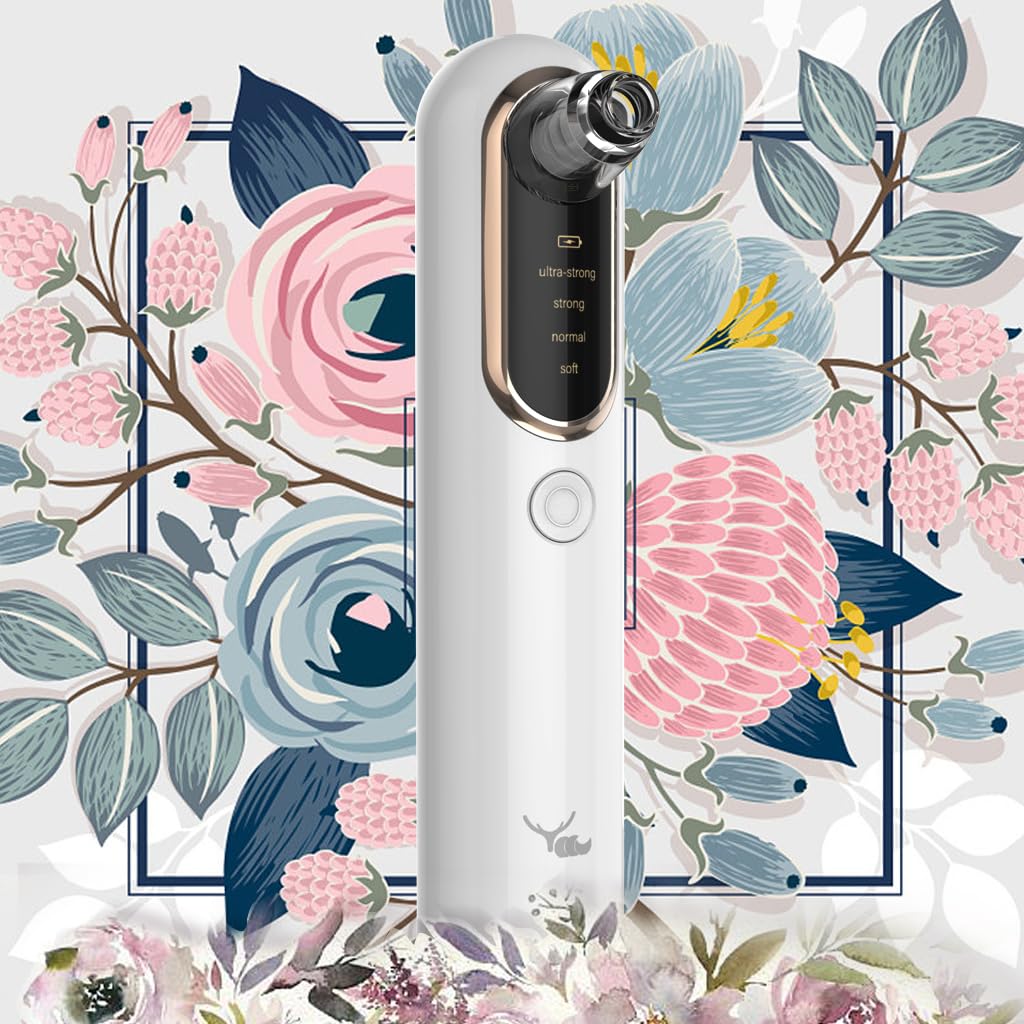 Yccu Aspirateur Point Noir Extracteur de Comédons Nettoyage des Pores Purateur de Peau Visage 4 Sondes et 4 Modes d'extraction des Points Noirs Rechargeable