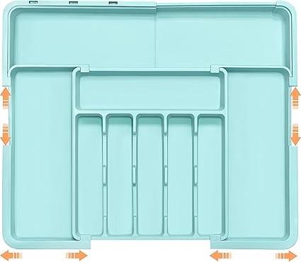Silverware Organizer Expandable Kitchen Utensil Drawer Organizer Large BPA Free Adjustable Cutlery Silverware Tray for Spoons Forks Knives Storage Divider for Kitchen Flatware 6-9 Slots Turquoise