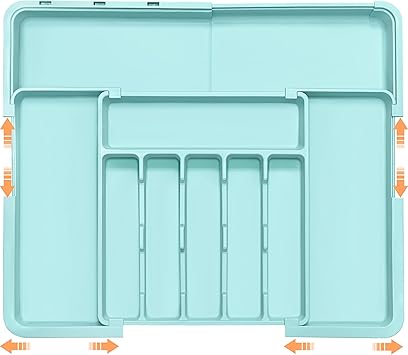 Silverware Organizer Expandable Kitchen Utensil Drawer Organizer Large BPA Free Adjustable Cutlery Silverware Tray for Spoons Forks Knives Storage Divider for Kitchen Flatware 6-9 Slots Turquoise