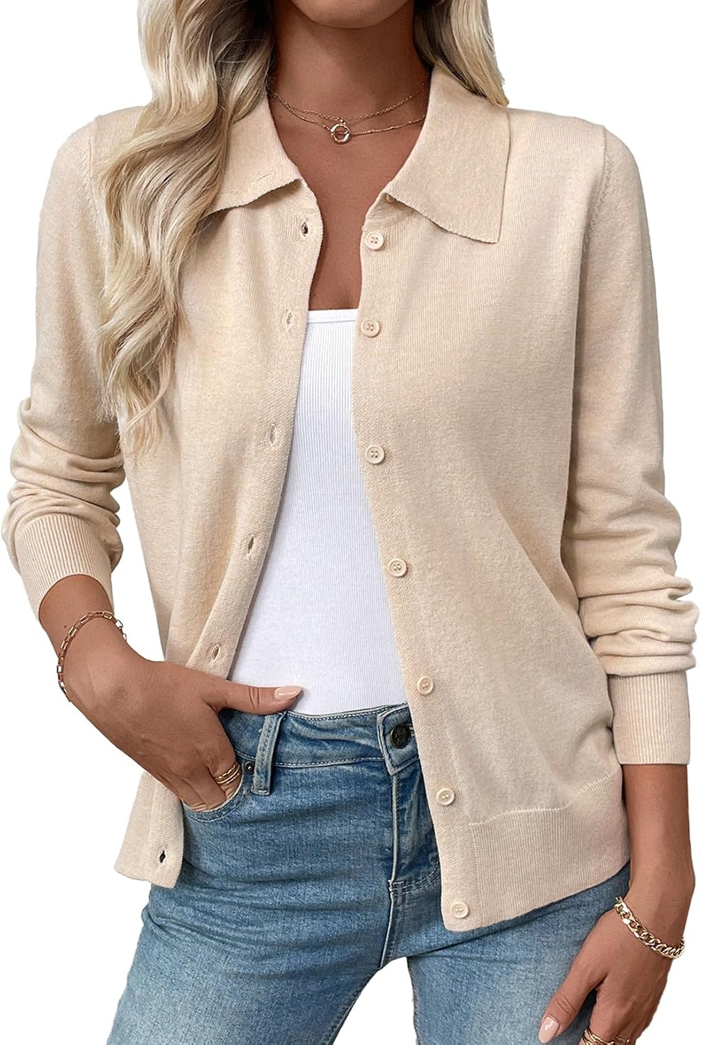 EVALESS 2026 Cardigan Sweaters for Women Wool Blend Lightweight Trendy Long Sleeve Lapel Collar Button Down Sweater Cardigans