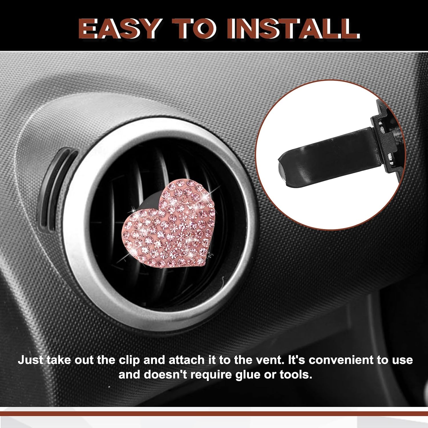 2 Pieces Bling Crystal Heart Car Vent Clips Sparkling Air Freshener and Decorative Accessories for Women Men SUV Truck (Pink) image 2