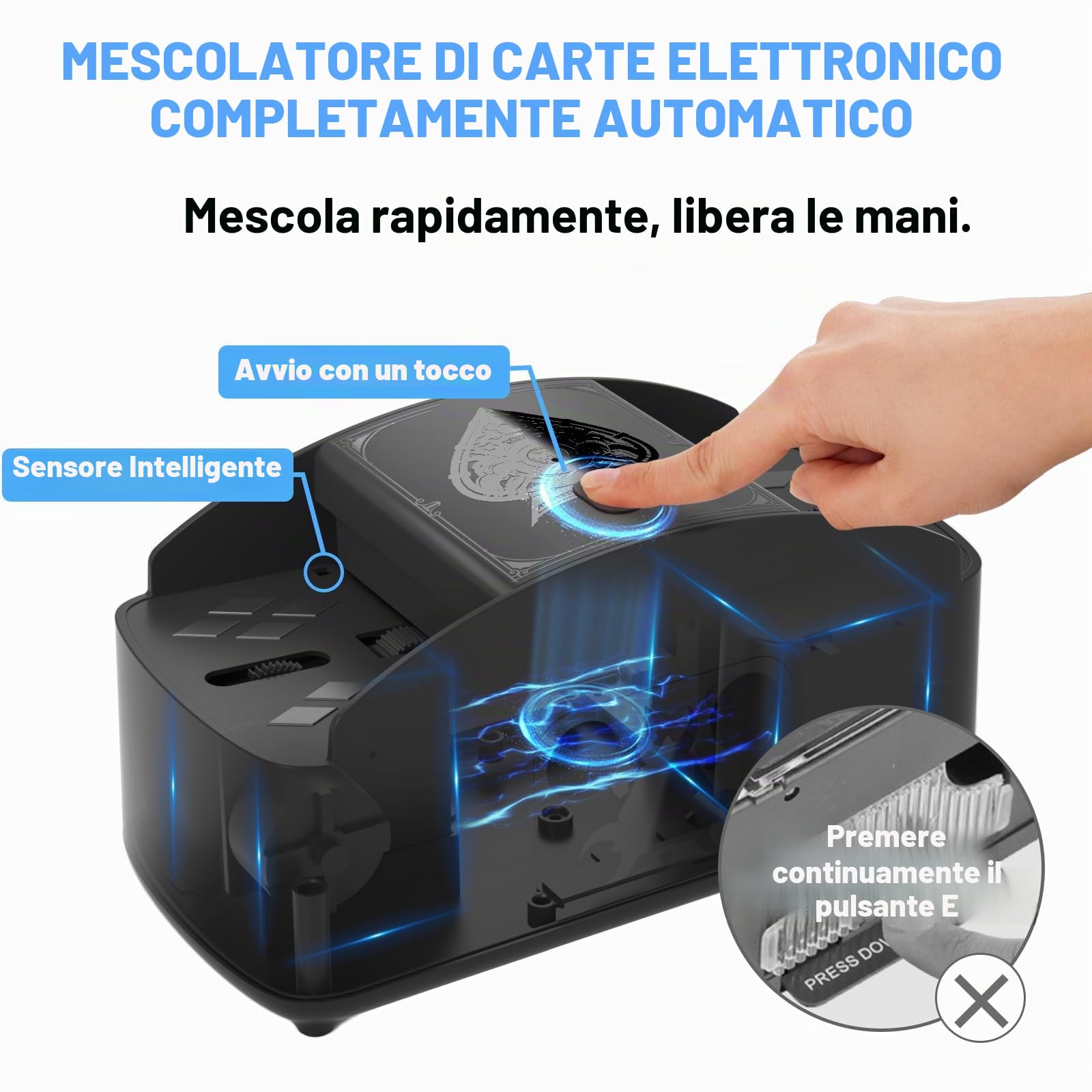 Ni-Shen Mescolatore di Carte Completamente Automatico 1-2 mazzi Mixer Elettrico Alimentato a Batteria/USB Mescolatore di Carte da Gioco a Basso Rumore per Uno, Poker, Phase 10, Skip-BO, Blackjack