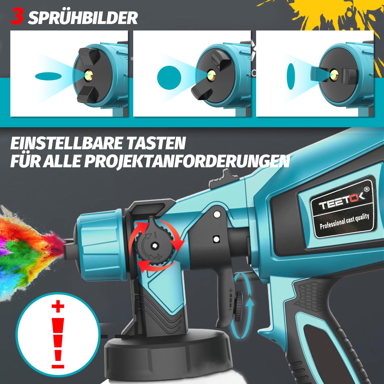 Pistolet a Peinture sans Fil 18V avec 2 Batteries 3000mAh et Chargeur – 3 Buses 3 Modes de Pulvérisation, Réservoir PVC 1000ml, Aiguille et Buse en Cuivre Pur pour Portes, Murs