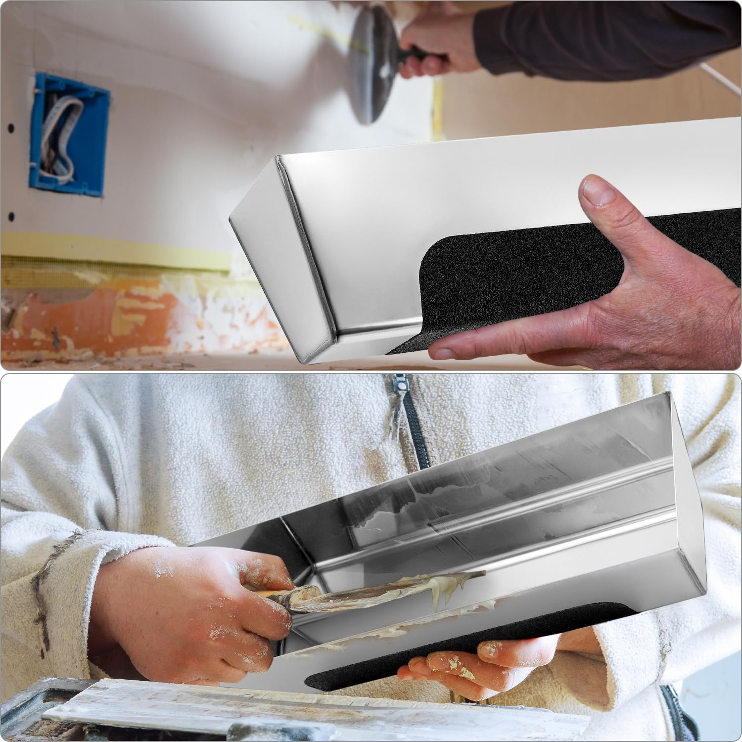 QWORK® bac à enduit rectangulaire en inox 30.5 cm, robuste, avec patin antidérapant