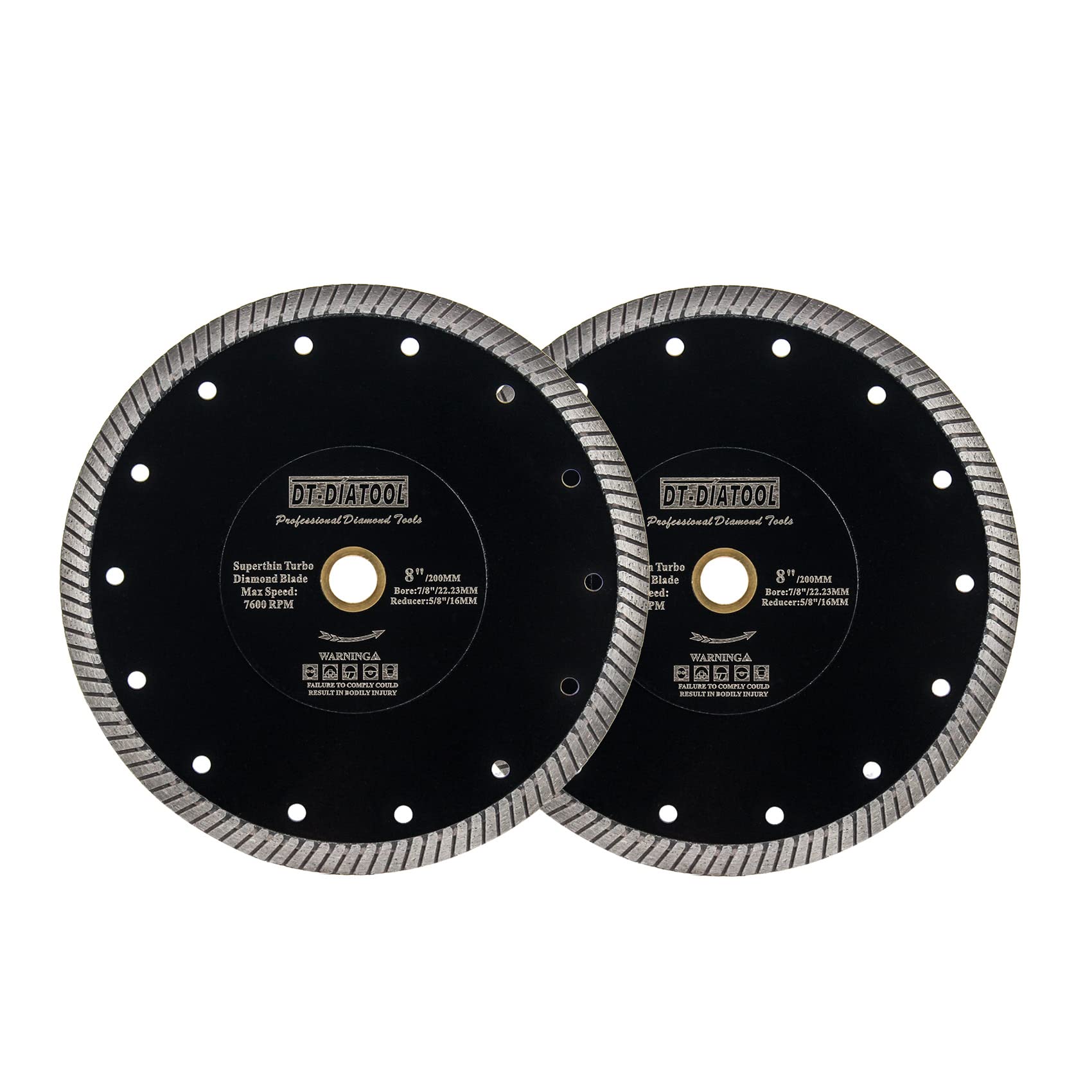 DT-DIATOOL Diamond Cutting Disc 200mm 2pcs Super Thin Tile Cutting Disc with Turbo Segments for Ceramic Granite Marble Artificial Stone