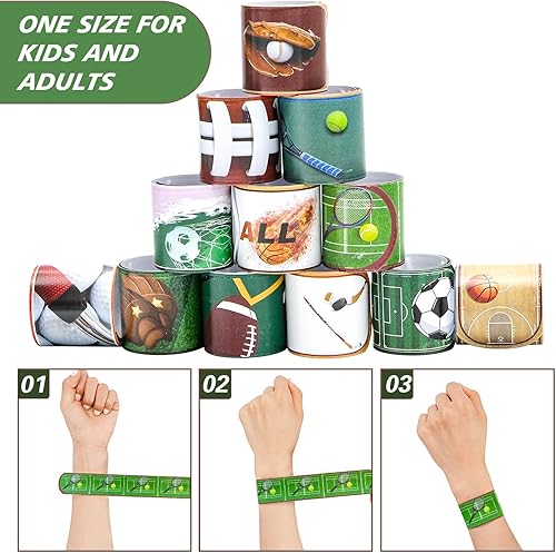 Miniatura 4 de Juego de 72 pulseras deportivas para fiestas deportivas, suministros para fiestas de cumpleaños, premios de aula, pulseras temáticas deportivas para