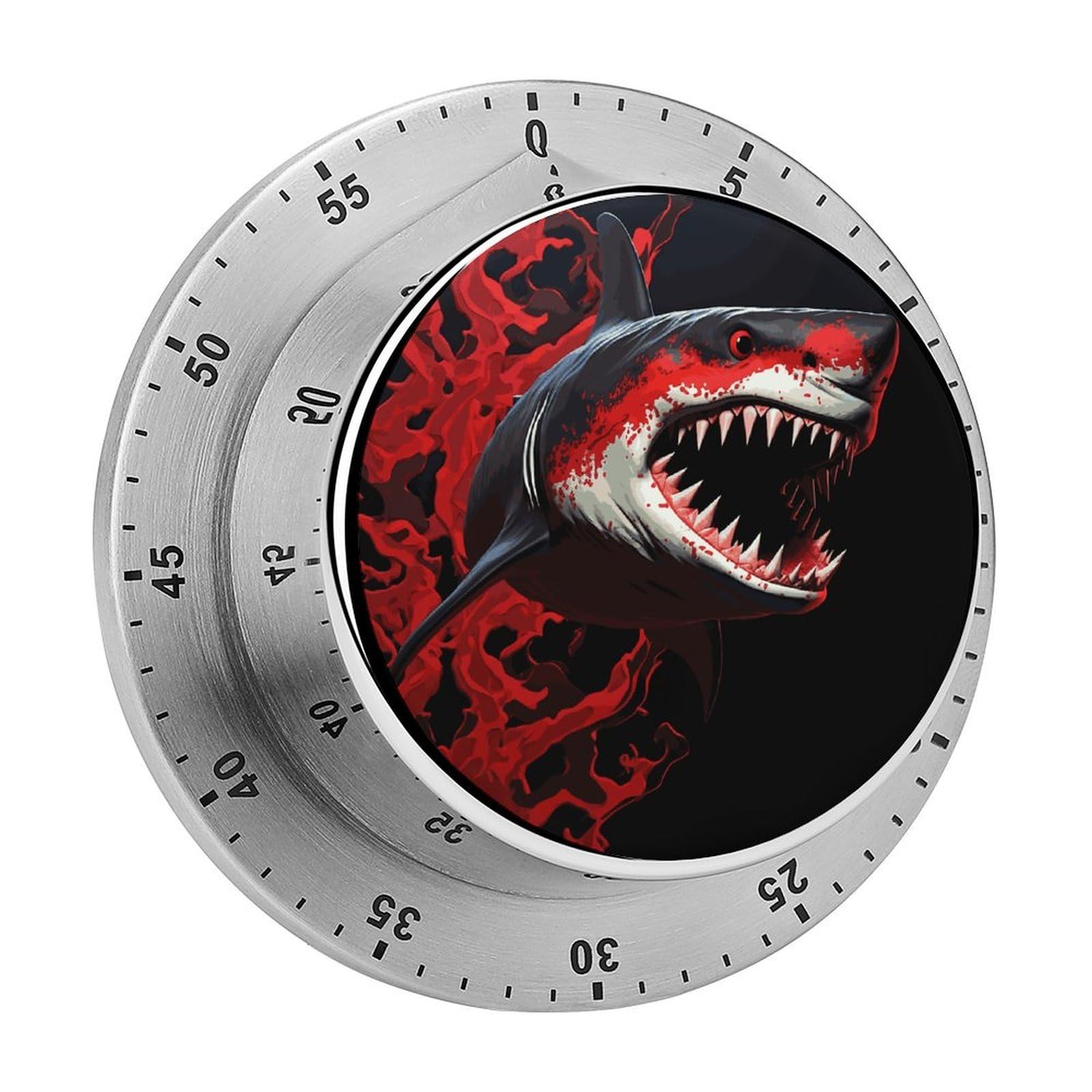 Red-Black Shark Timer No Batteries Required Wind Up Timer with Loud Alarm Stainless Steel Body Exquisite Visual Mechanical Timers Magnetic Countdown Kitchen Timers for Cooking