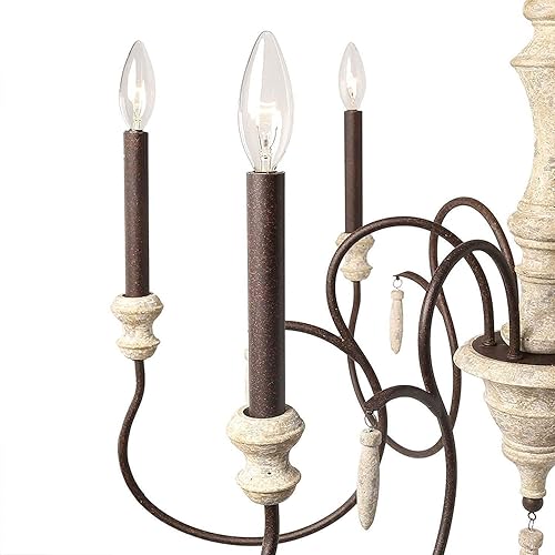 Miniatura 6 de LALUZ Candelabro de campo francés para comedor 6 luces madera envejecida hecha a mano 31 pulgadas de diámetro