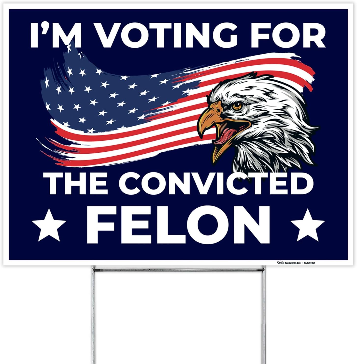 Armo Trump Vance 2024 Yard Sign I'm Voting For The Convicted Felon Sign, 18x24 (3 Pack) Inhes Corrugated Plastic Double Sided with Metal H Stake Waterproof, Outdoor Lawn Signage, Made in USA