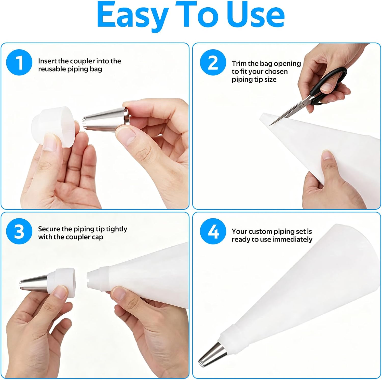 Reusable Piping Bags and Tips Set, 9 Piece Frosting Piping Kit with 304 Stainless Steel Tips, Thick Cotton Piping Bag, Coupler and Cleaning Brush for Cakes, Cupcakes and Cookies Decorating