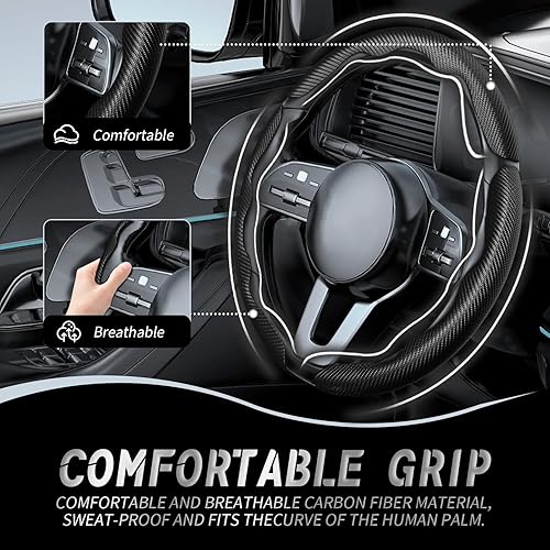 Vista 103 de WOCOCN 2 fundas para volante de automóvil, protector antideslizante de fibra de carbono para hombres y mujeres, múltiples opciones de color, Beige