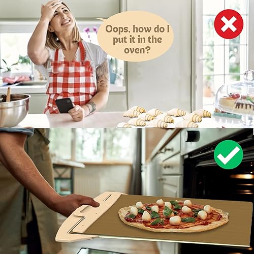 Miniatura 2 de Coocake Pala deslizante de pizza de 12 pulgadas con mango y paño para hornear, cáscara de pizza antiadherente para transferencia de masa de pan,