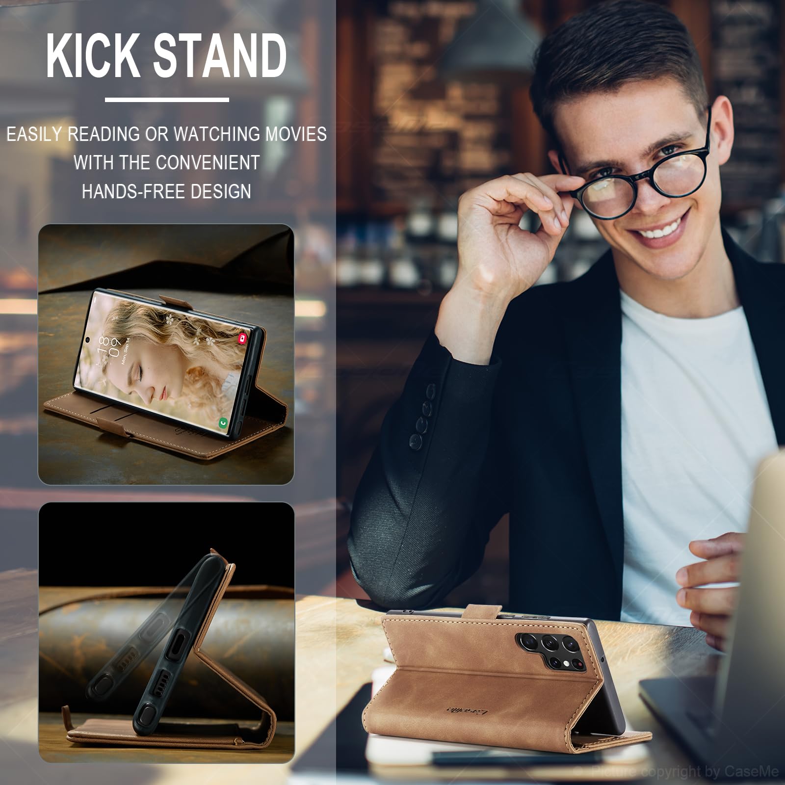 Azororo Cover per Samsung Galaxy S22 Ultra 5G, Premium PU Pelle Custodia, Magnetica Carta Fessura Portafoglio Case, Flip Cavalletto Custodia per Samsung Galaxy S22 Ultra - Marrone