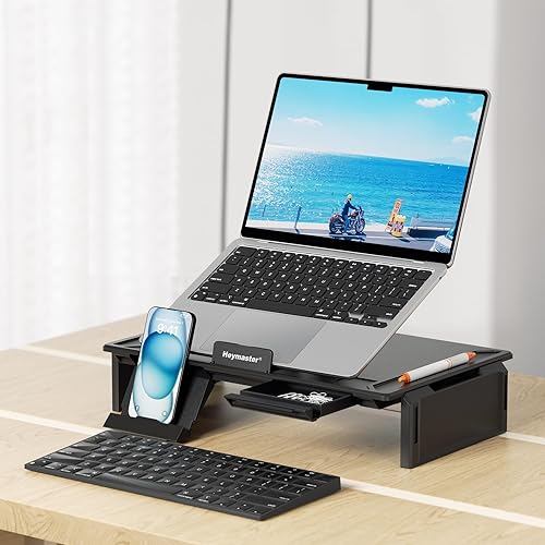 Miniatura 8 de Heymaster Soporte ergonómico para monitor, soporte para laptop, plegable, multiángulo, ajustable, portátil, plegable, con ventilación de calor,