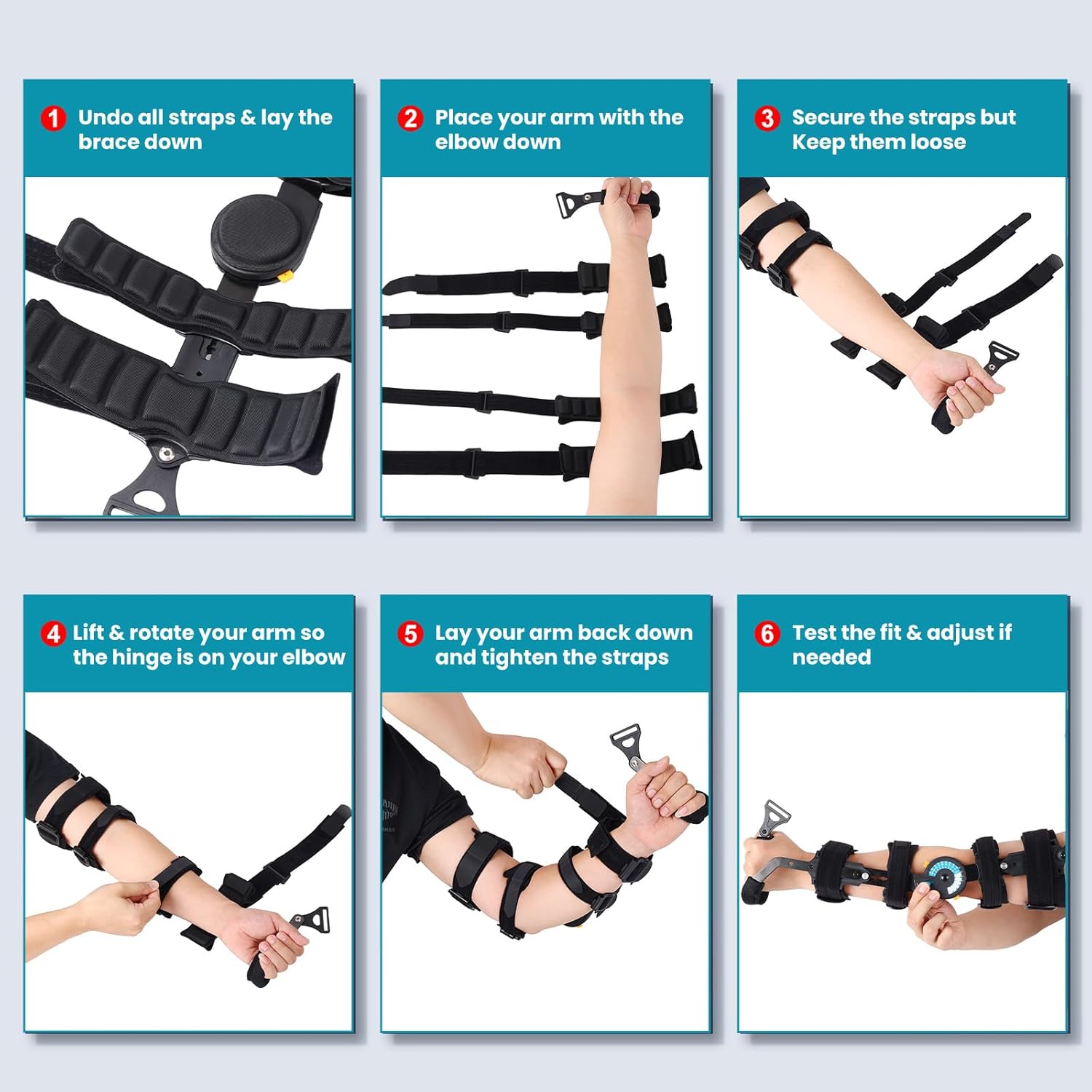 Hinged ROM Elbow Brace, Adjustable Post Op Stabilizer Splint with Hand Grip, Arm Support (Right)