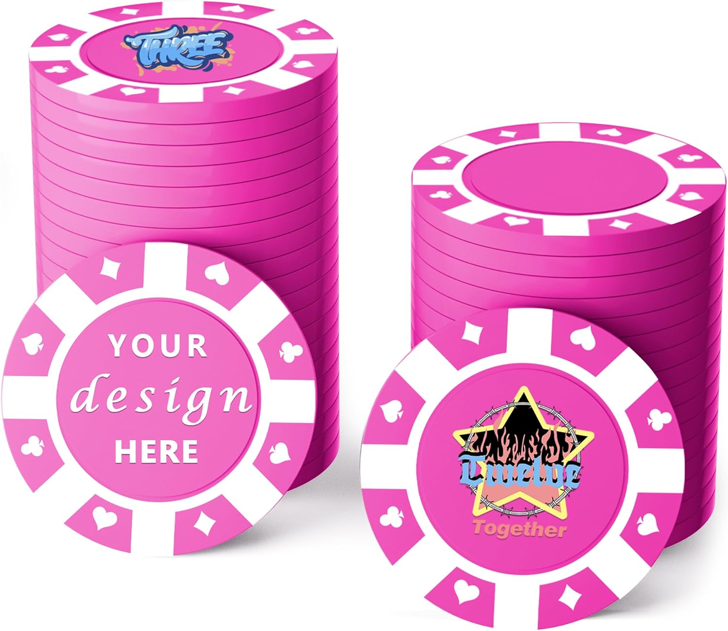 100 Custom Plastic Poker Chips,Personalized with Your Logo,Image and Text,9 Colors,Double Sided Full Color Printing,Drink Chips for Bar,Business Cards,Event/Promotional Giveaways Gifts