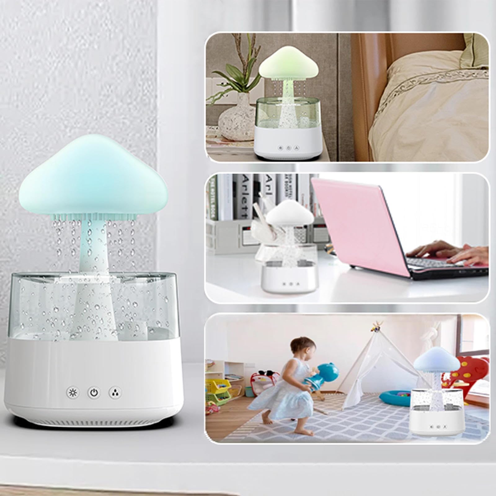 raining cloud night light, 7 Couleurs LED 450ml lampe humidificateur, pour La Maison Le Bureau La Chambre À Coucher Et Les Décorations De Bureau,WoodGrain