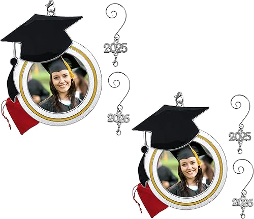 Miniatura 1 de Adorno de fotos de Navidad de graduación para 2024 y 2023  Diseño de sombrero de graduación Felicitaciones para estudiantes de último año bolsas de