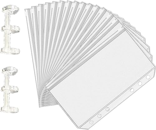 15 bolsas de agujas de tejer circulares de PVC de tamaño A6, carpetas transparentes impermeables con cremallera, 2 carpetas de tres anillos para