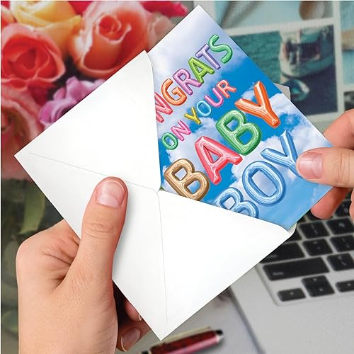 Miniatura 4 de The Best Card Company - Tarjeta de felicitación para bebé recién nacido - Felicidades a los padres, tarjeta de notas con sobres (no 3D o elevados) -