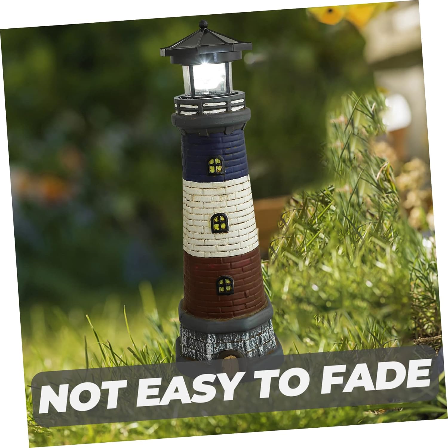 Veemoon Solar Powered Resin Lighthouse Ornament Garden Adornment for Lawn Porch Path Decor Mediterranean Style Outdoor Landscape Light