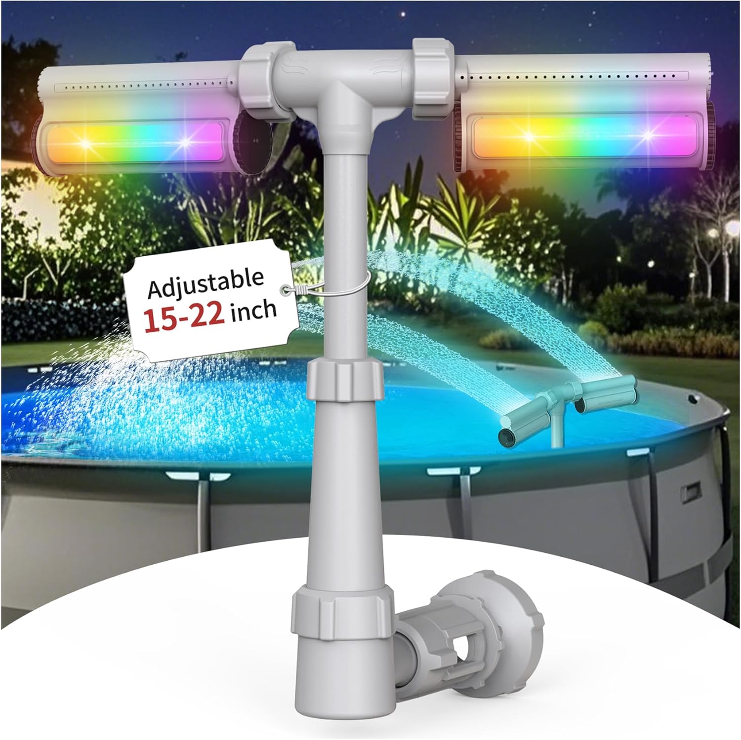 Patented Swimming Pool Fountain with Lights - for Above & In-Ground Pools, Pool Waterfall with 7 Color LED Lights, Extend Pipe Pool Cooler Sprinkler Sprayer Pool Party Decor, Pool Jet Accessories
