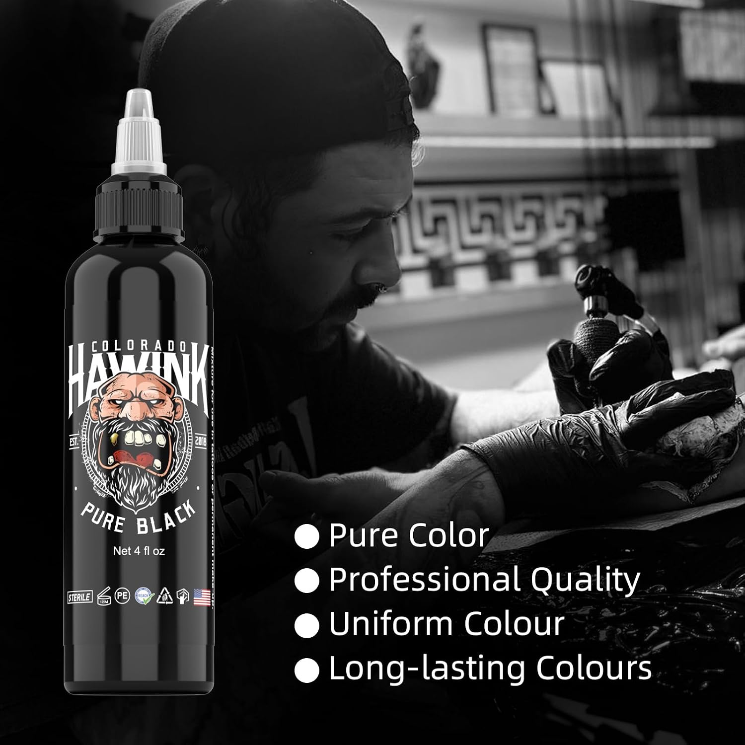 HAWINK Black Tattoo Ink 4oz(120ml) Friendly Pigment Tattoo Supplies Pure Black TI203-120-001